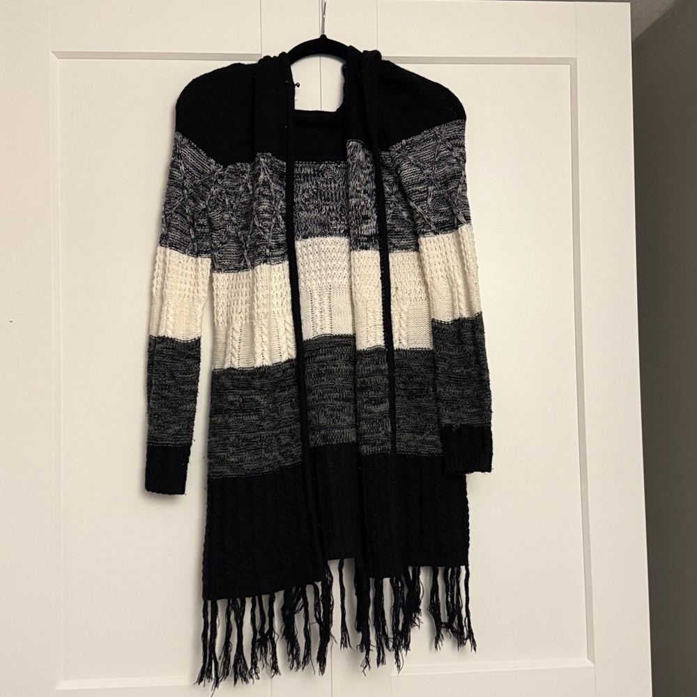 Almost Famous Black and Gray Striped Cardigan